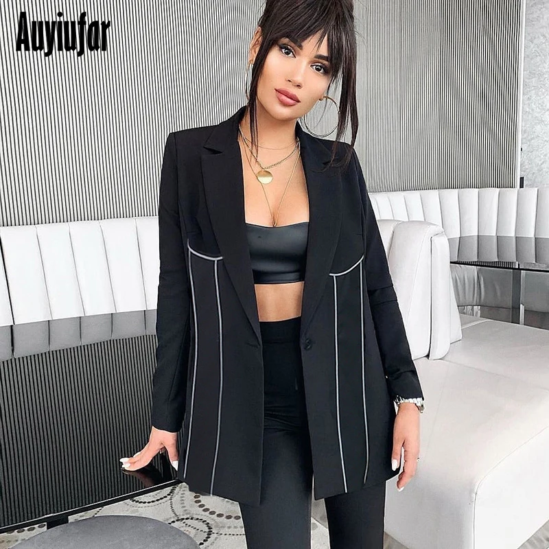 

Auyiufar Reflective Fashion Casual Suit Coat Long Sleeve Jacket Outwear Ladies Black Autumn Streetwear 2019 Women's Suit Top