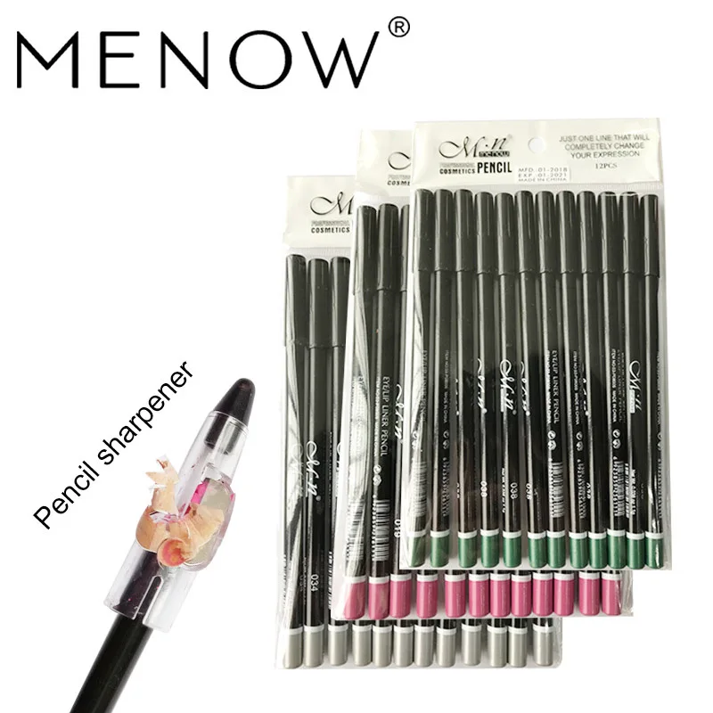 MENOW 12 Pcs/Set Eyes Makeup Eyeliner Eye Pencil Waterproof Beauty Eyes Liner Lip Sticks Eyeliner Adhesive Pen Cosmetics P08005