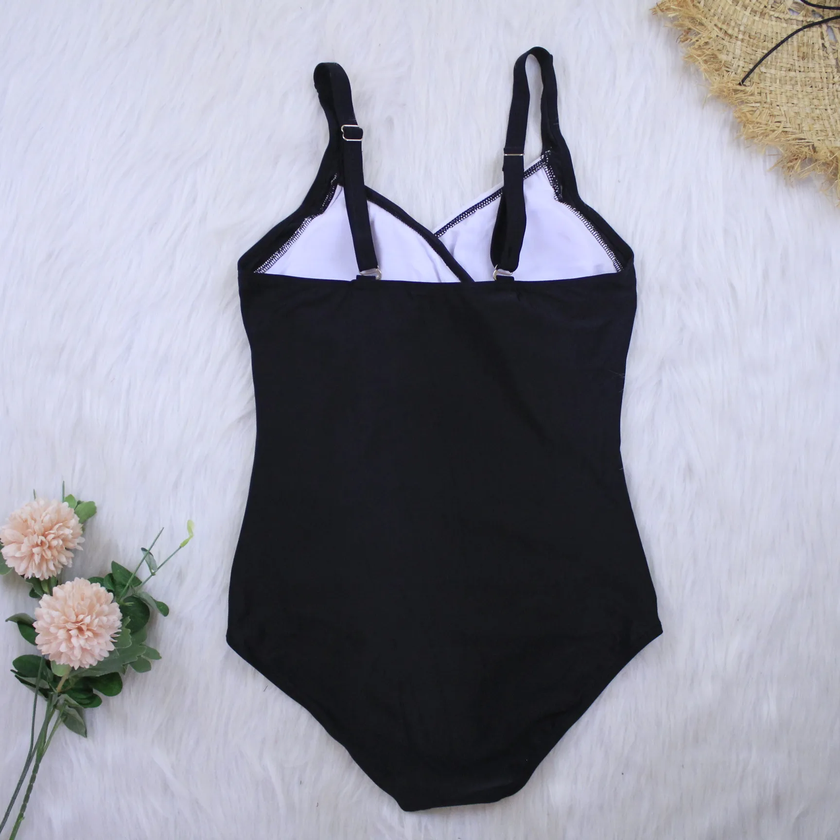 2020 Sexy Retro Black Print Push Up One Piece Swimwear Women Ruched Tummy Control Swimsuit Bathing Suit Plus Size Monokini S-5XL