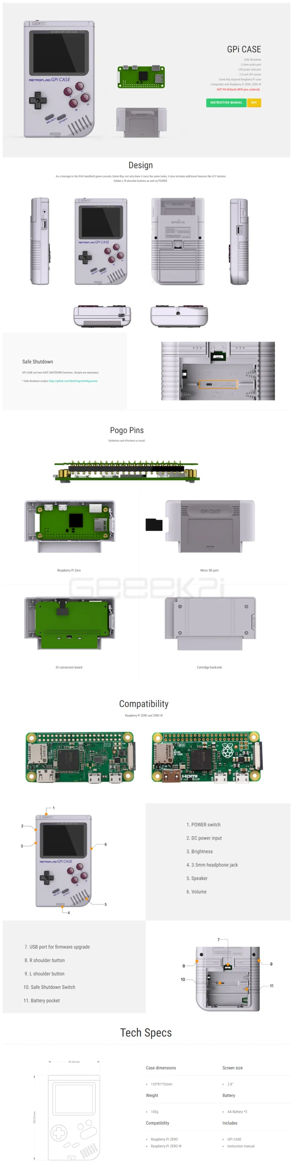GeeekPi! Retroflag GPi Чехол комплект с 32 г Micro SD карты радиатор сумка для Raspberry Pi Zero/Zero W