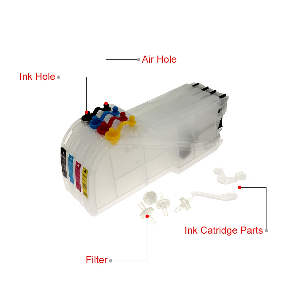 Cartucho de Tinta Recarregável para Brother Brother Dcp-j140w Dcp145c Dcp-165c Dcp-185c Dcp-195c Lc11 Lc16 Lc38 Lc61 Lc65 Lc67 Lc980 Lc1100 - Imagem 6