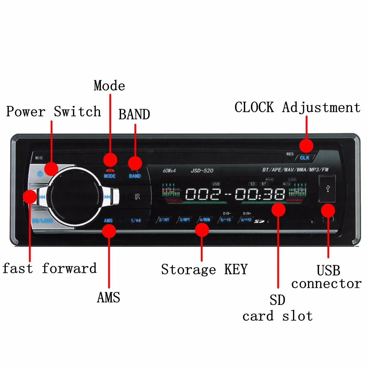 4,3 дюймовый автомобильный bluetooth стереонаушники 12 В 24 В вход Aux USB MP3 fm-радиоприемник JSD-520 bluetooth Тип с пультом дистанционного управления