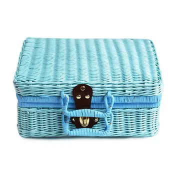 

Rattan Storage Basket Makeup Organizer Multipurpose Container with Lid