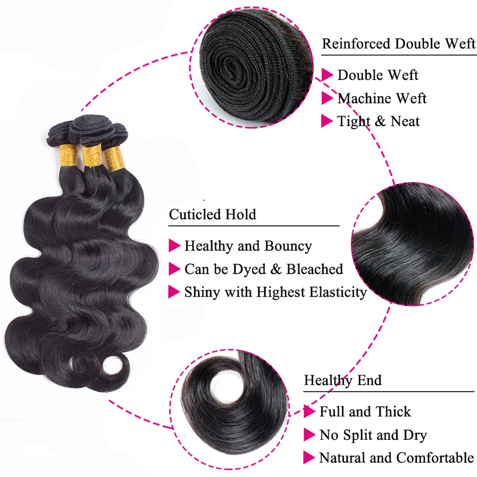 Body Wave Bundles With Closure Brazilian Hair Weave 3 Bundles With Closure Human Hair Bundle Remy Extension