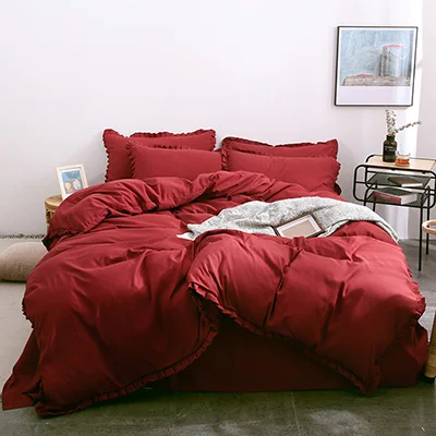Корейский шлифование 4 предметов Верхняя одежда со складками и кружевами чистый и элегантный серый набор для двуспальной кровати наволочка - Цвет: color7