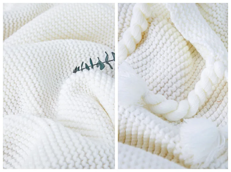 Nordic Sofa Blanket Office Leisure Knitted Blanket with Tassel Nap Air Conditioning Blanket Warm Shawl Rectangle 51X67 Inch