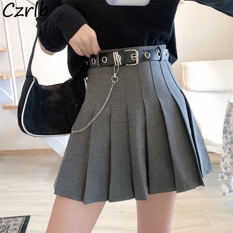 Harajuku Faldas plisadas con cadena para mujer, Faldas de carga de cintura alta, Vintage Chic, Punk, para uso - AliExpress