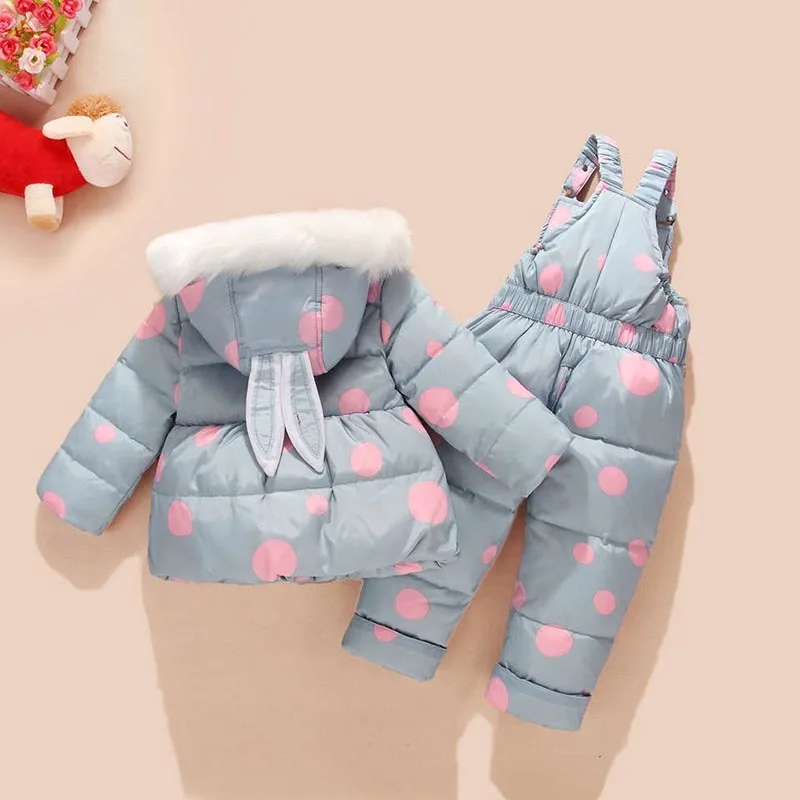 

Russian Winter Suit for Children Baby Girl Duck Down Jacket and Pants 2pcs Warm Clothing Set Thermal Kids Clothes Snow Wear