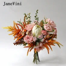 JaneVini винтажный Свадебный букет ручной работы Шелковый цветок императора Розовый пион лист эвкалипта осенний Свадебный букет аксессуары