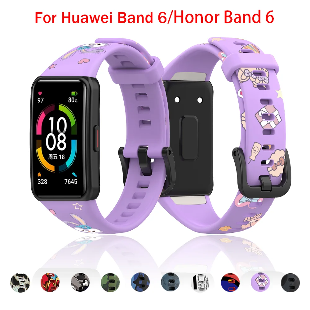 

Replacement Correa For Huawei Band 6 Soft Silicone Printed Watch Strap For Honor Band 6 Strap Bracelet Smart watch Accessories