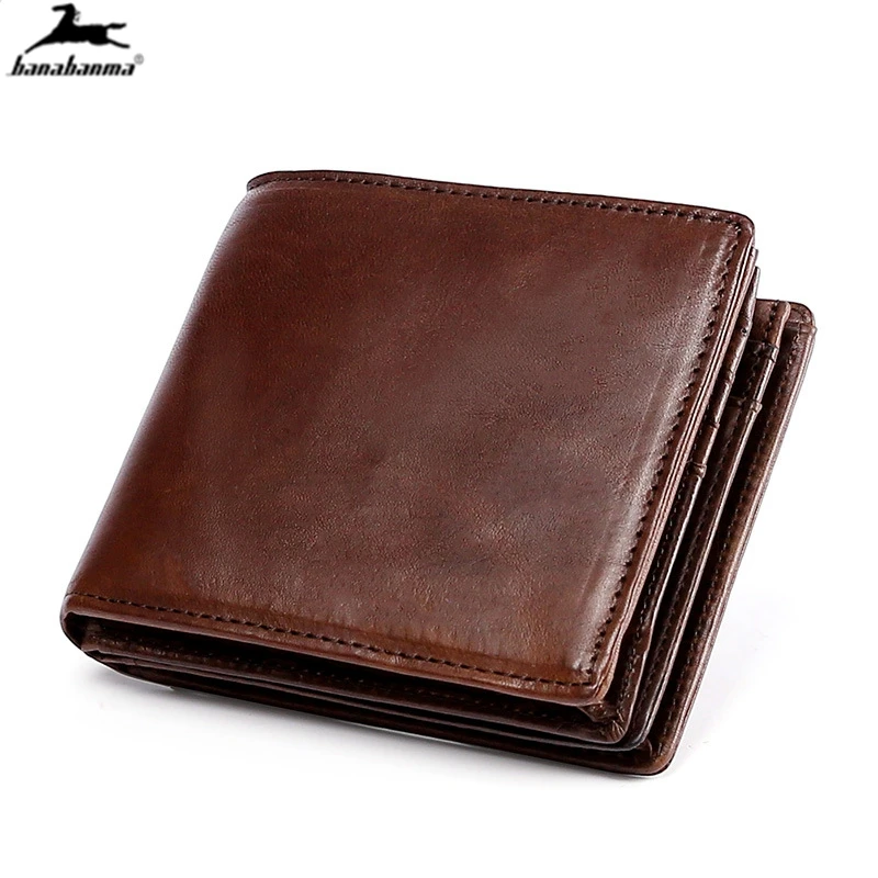 

Men Wallet Crazy Horse Original Leather Male cartera hombre Rfid Blocking Coin Purse Flip ID Credit Card Holder Hidden Pocket