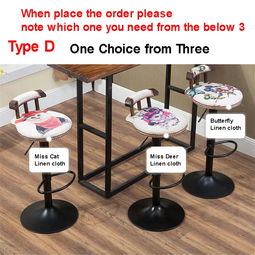 D Type Choose 1Color Ретро подъемный поворотный барный стул на стойке вращающийся 60-80 см регулируемый по высоте барный стул из искусственной кожи мягкая подушка высокий табурет - Цвет: D Type Choose 1Color