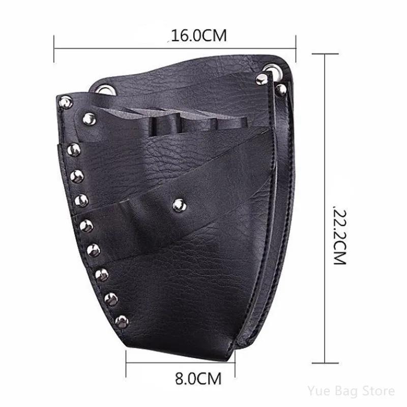 PU Leather Barber Hair Scissor Bag Hairdressing Holster Pouch Holder Case Rivet Clips Bag with Waist Shoulder Belt Hair Tool 30#