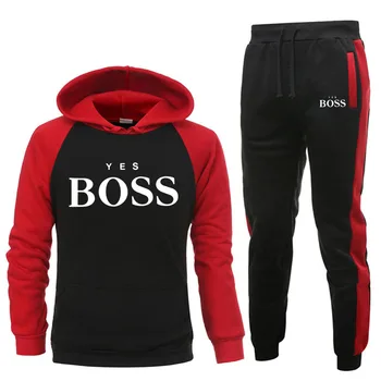 

New Yes Boss Pullover Men Fashion Tracksuit Men Casual Sportswear Male Hoodies+Pants Sets Man Patchwork Hooded Sweatshirt Suits