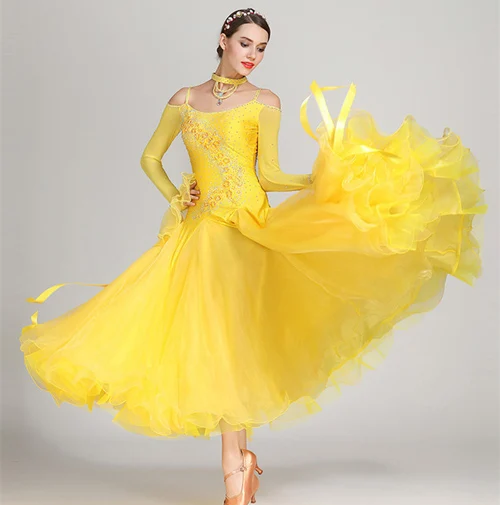 Стандартное бальное платье женские платья для конкурса бальных танцев фокстрот платье для танцев Танго танцевальные костюмы Женская Одежда для танцев sequi - Цвет: yellow