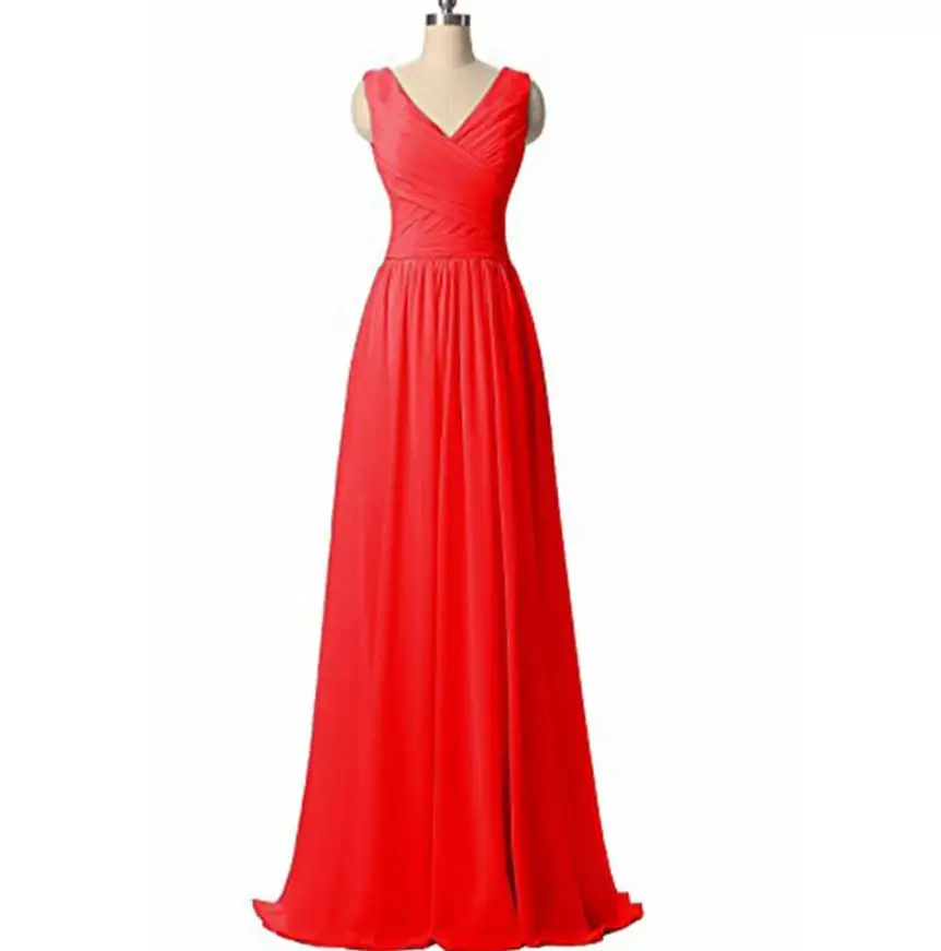 Vestido madrinha2019 шифоновый сексуальный v-образный вырез 3 стиля мятный зеленый Румяна Розовый Серый Фиолетовый королевский синий Длинные платья подружек невесты - Цвет: red