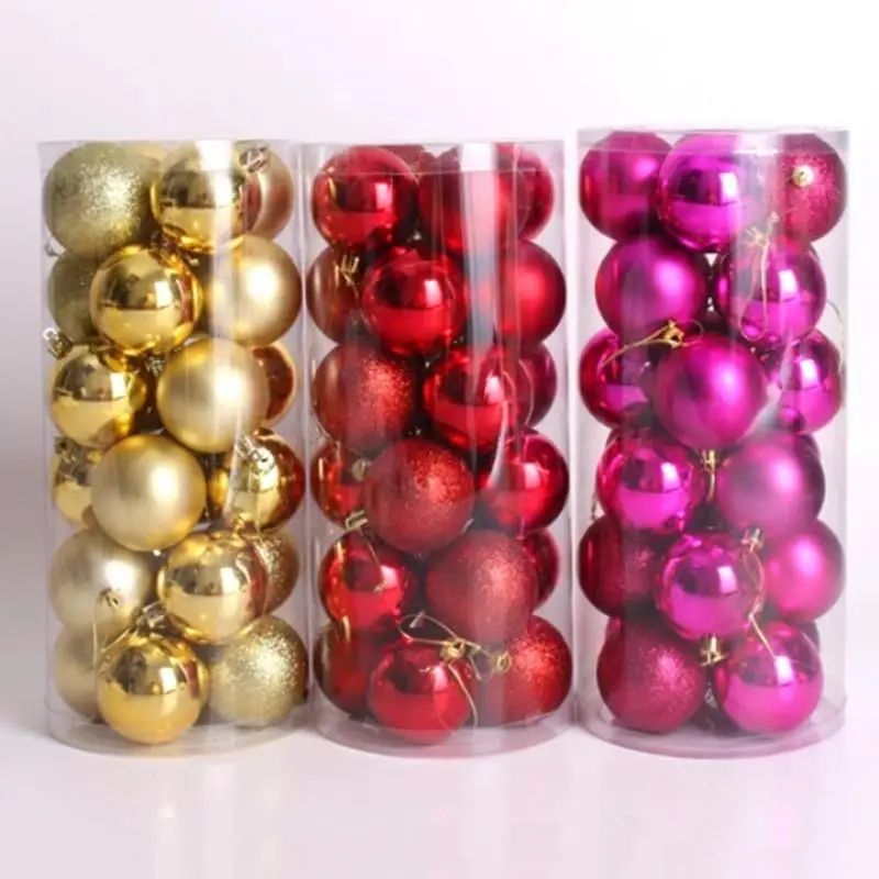 24Pcs Glitter Christmas Balls Party Xmas Tree Hanging Ornament Decoration