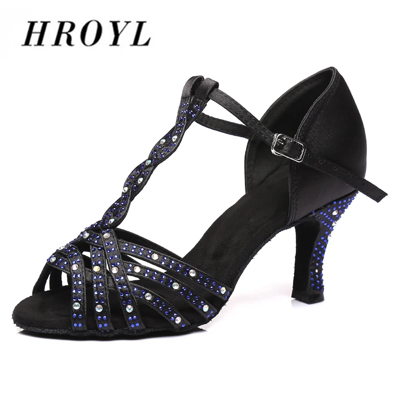HROYL латино-американских танцев танцевальная обувь для девушек и женщин С Стразы