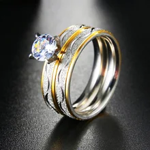 

Luxury Crystal Gold and Silver Color Classic Double Stackable Ring Fashion Jewelry Bridal Set Wedding Engagement Rings Accessory