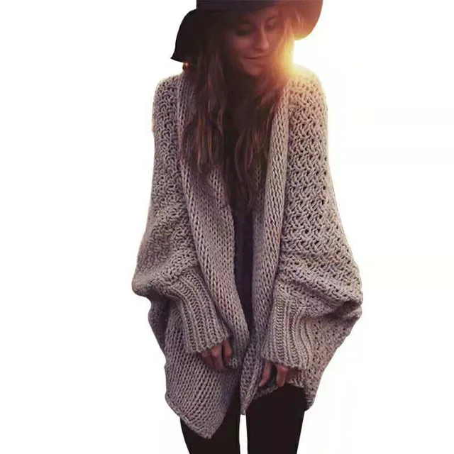 

Hot style women's sweater 2019 new solid color.Mahua, loose, medium length cardigan with bat sleeves