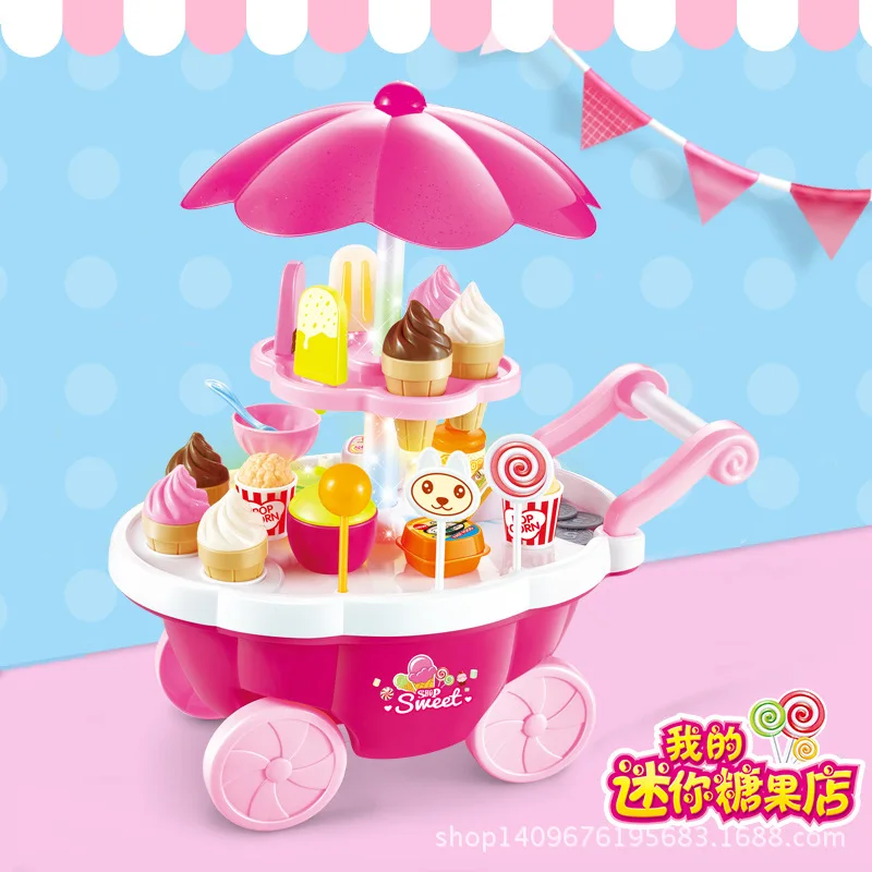 

Children Mini Supermarket Candy Ice Cream Trolley Light And Sound Play House Kitchen Trolley Toys 0.72