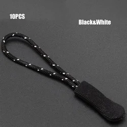 Zipper Clip Buckle Puller End Rope Tag Fixer Set - 10-Pack for Bags and Outdoor Gear (Black white)