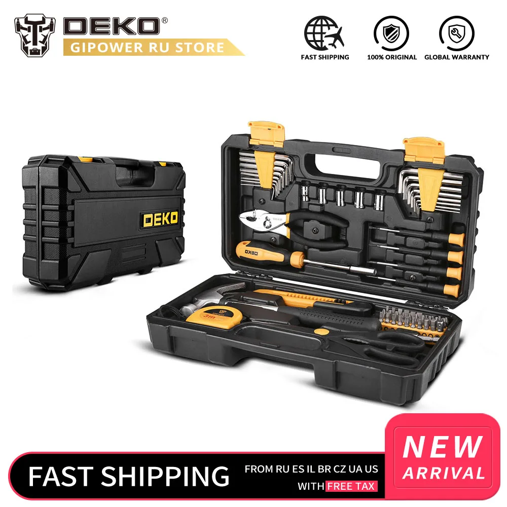 DEKO 62 Pcs Professional Car Repair Tool Set Auto Ratchet Spanner Screwdriver Socket Mechanics Tools Kit W/ Blow-Molding Box