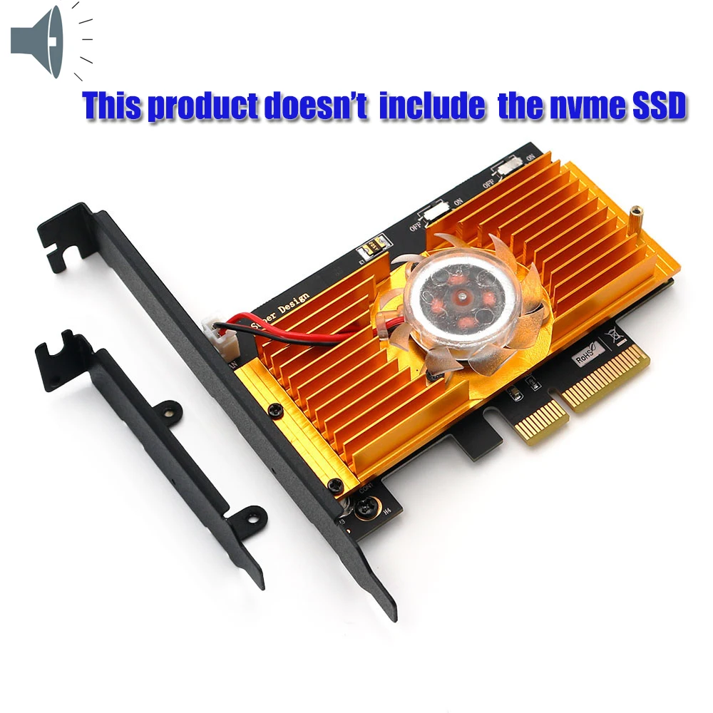

Адаптер NGFF(M.2) NVME PCI-E SSD к PCI-E 3.0x 4X с охлаждающим вентилятором и низкопрофильным кронштейном для настольного компьютера