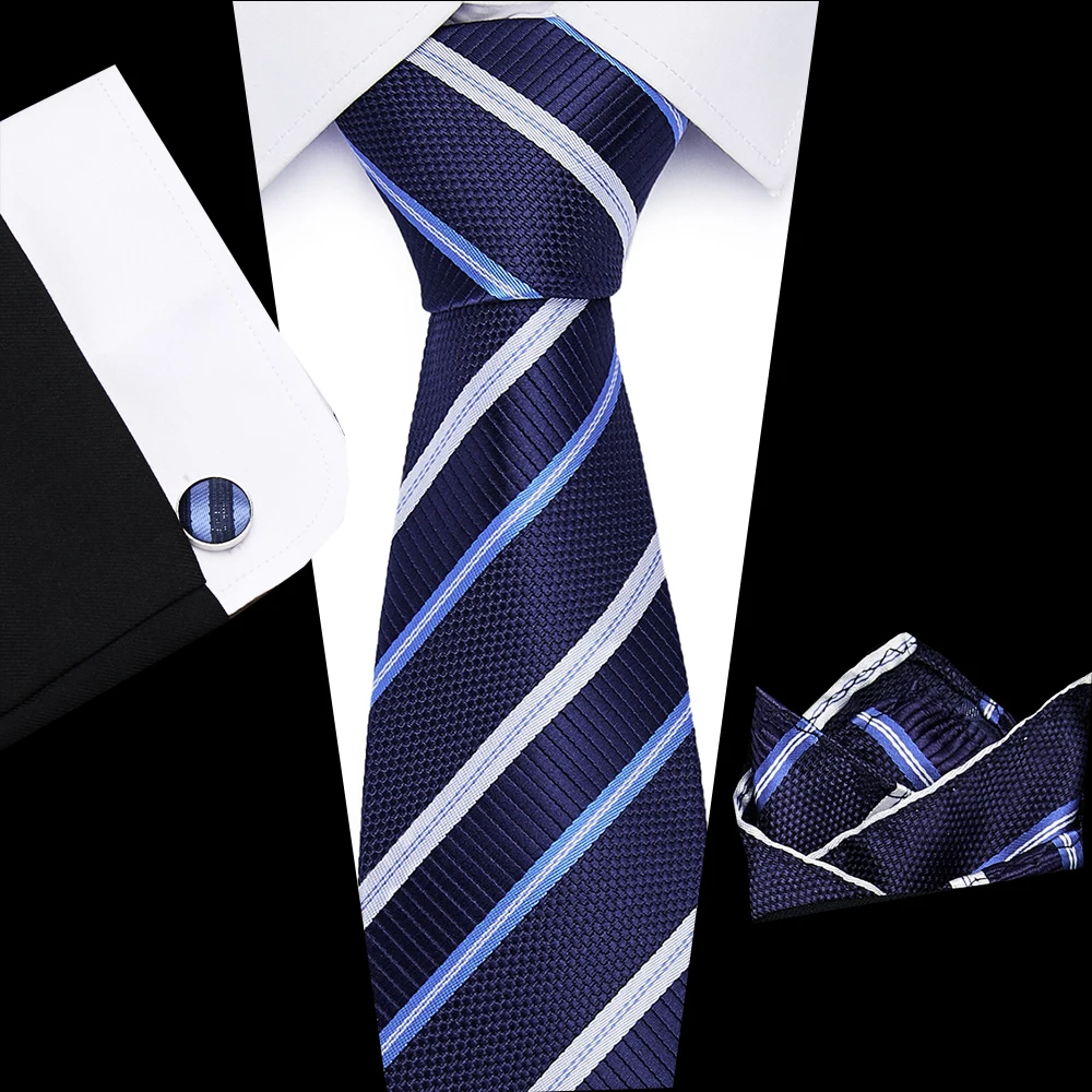 Мужской галстук 8 см шелк жаккард тканый высокое качество галстук носовой платок Запонки Наборы для официальных свадеб бизнес - Цвет: S100