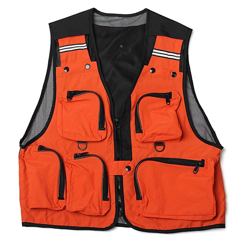 

Lightweight, Comfortable, Multi-Pocket Fishing Net Vest Hunting work vest Outdoor vest Orange XL
