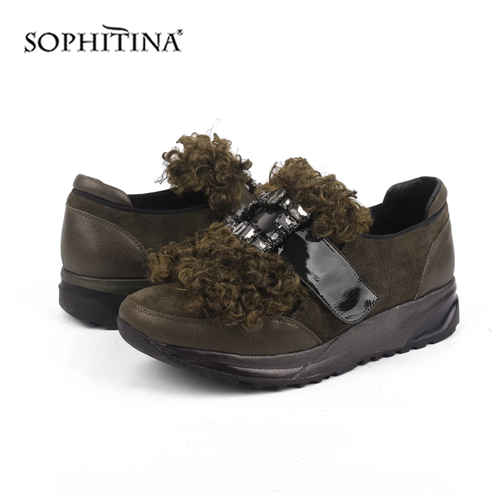 SOPHITINA/Женская обувь на плоской подошве; модная дизайнерская обувь из высококачественной замши с кристаллами; удобная обувь с круглым носком без застежки; Повседневная однотонная обувь на плоской подошве; SC445