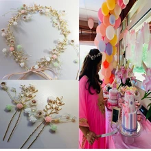 Свадебный кусок золотые ветви керамические цветочные волосы платье комплект заколок Свадебные тиара украшения невесты Свадебные аксессуары для волос