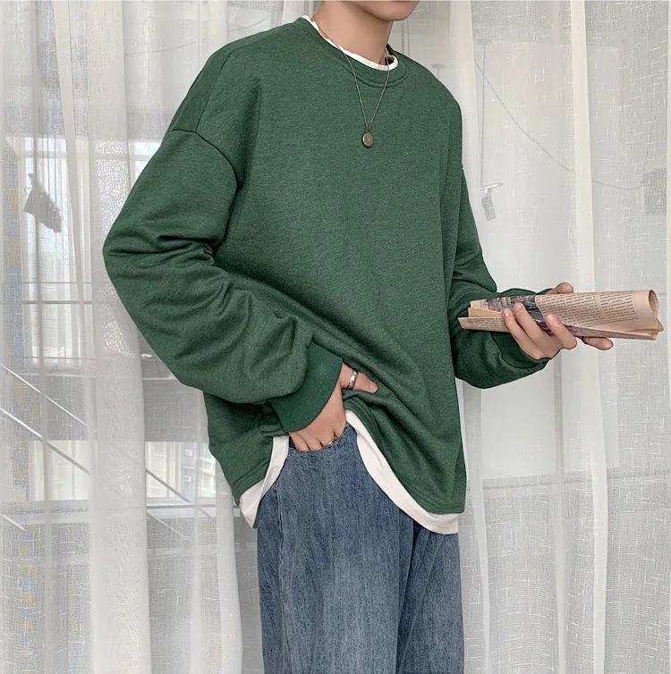 Мужские однотонные толстовки s 2 в 1, большие размеры, гладкие свитшоты с капюшоном, Мужская корейская модная Осенняя Уличная Повседневная одежда в стиле хип-хоп, HD59