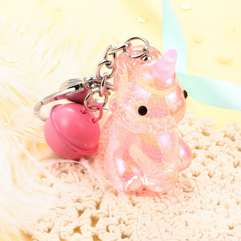 

Cartoon transparent jelly color colorful bubbles unicorn key female cute handbags car key chain hang bag accessories