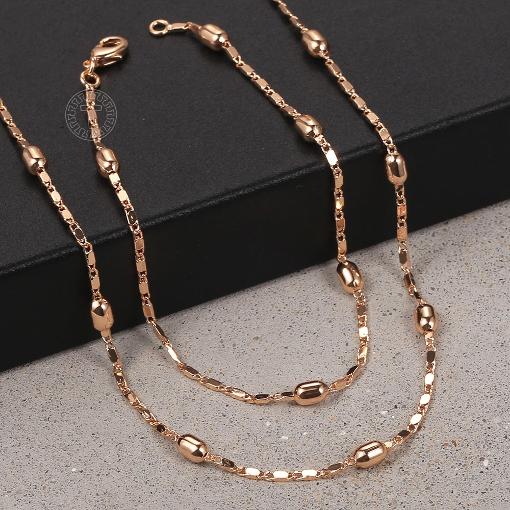 Jewelry Set 2mm 585 Rose Gold Color For Women Girls Beaded Bracelets Necklaces Set Bead Chain Wedding Jewelry Gift jewelry sets,jewelry set