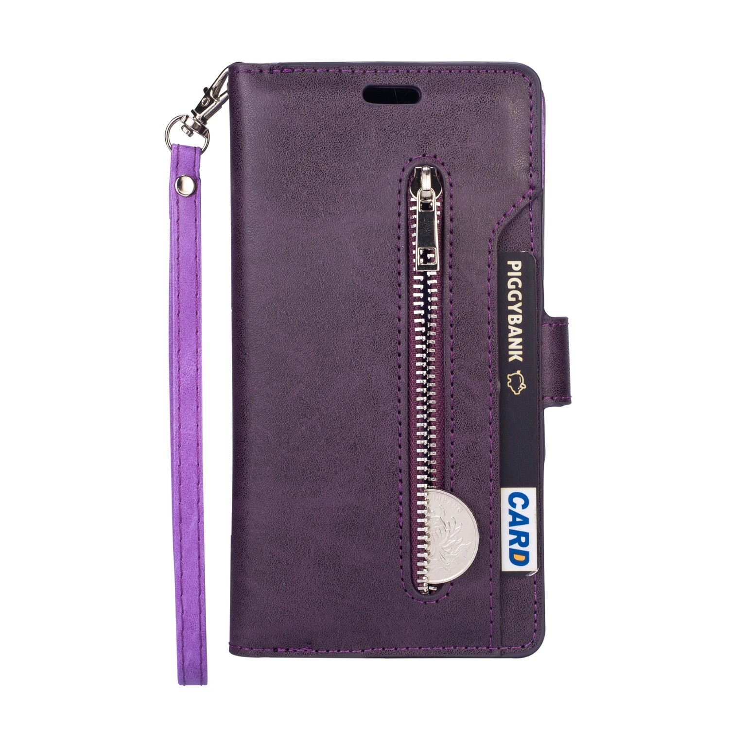 Кожаный чехол-книжка с 10 отделениями для карт для iPhone 11 11 Pro Max, магнитный чехол-кошелек на молнии для iPhone Xs Max XR X 6 7 8 Plus, сумка для телефона - Цвет: Фиолетовый