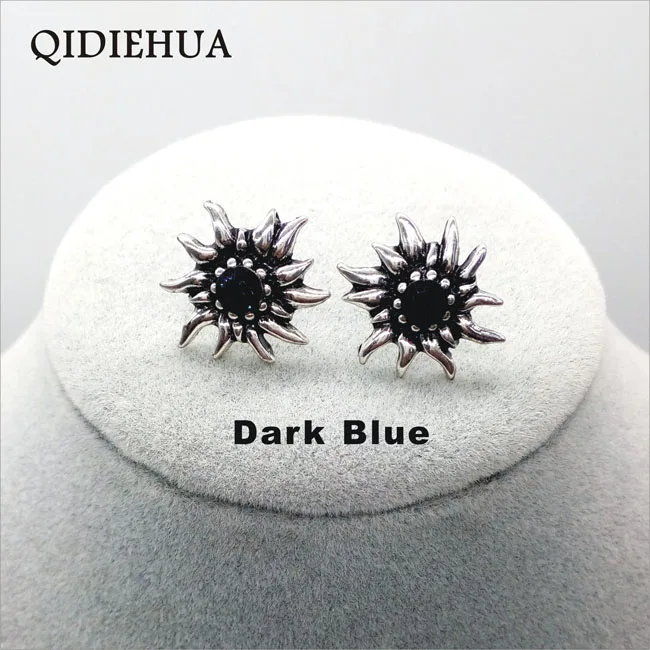 E0069 dark blue QIDIEHUA милый Романтический Многоцветный Кристальный цветок висячие серьги для женщин винтажные тибетские серебряные серьги «Эдельвейс» подарки - Окраска металла: E0069 dark blue