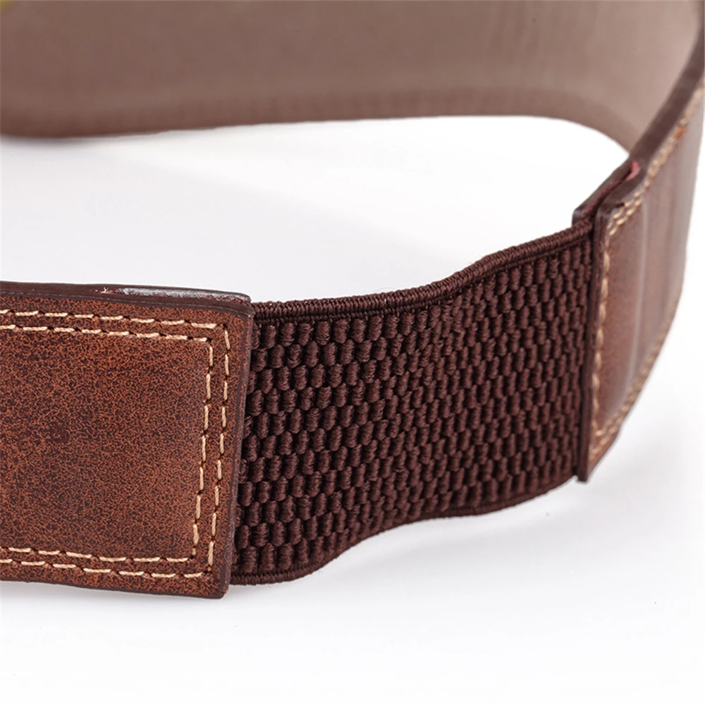 Womens Wide Waist Belt Leather Punk Rivet Female Belts Cummerbunds Brown Ladies Elastic Corset