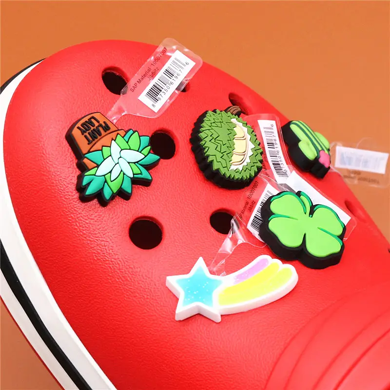 Single Sale Original Shoe Decoration Cute Cactus Clover Meteor Durian PVC Shoe Charms Accessories for Croc Buckle Jibz Kids Gift Single Sale Original Shoe Decoration Cute Cactus Clover Meteor Durian PVC Shoe Charms Accessories for Croc Buckle Jibz Kids Gift