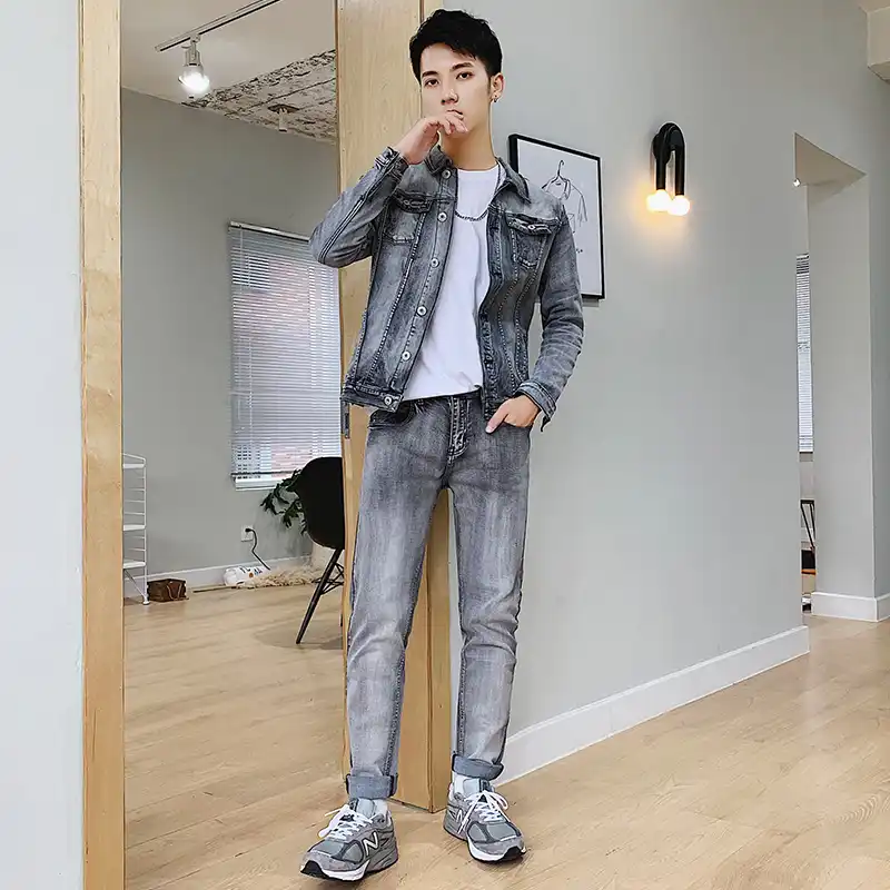 jean jacket with track pants