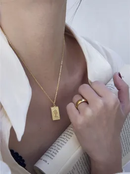 

Timeless Wonder Titanium Geo Square Portrait Chains Necklace Women Stainless Steel Jewelry Punk Designer Kpop Ins Trendy 5355