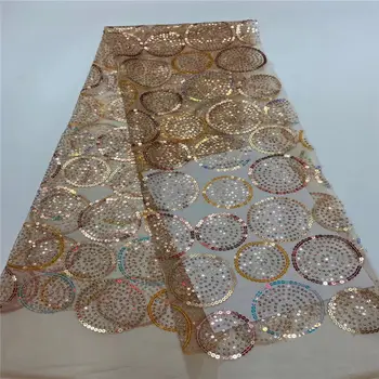 

New Golden African Lace Fabric 2020 Embroidered Nigerian Laces Fabric High Quality French Tulle Lace Fabric With Sequins