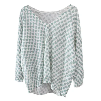 

Women Sweater 2020 Spring and Summer Linen Mint Green Geometric Sweater