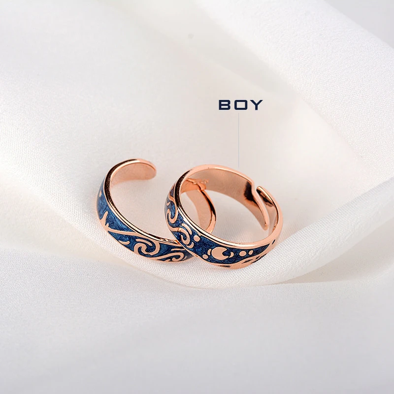 1 pcs 925 silver2 LISTE& LUKE, Аутентичные кольца с эмалью Ван Гога, серебро 925, блестящий олень, небо, золото, луна, звезда, холщовое кольцо, романтическое ювелирное изделие для женщин - Цвет основного камня: 1 pcs 925 silver2