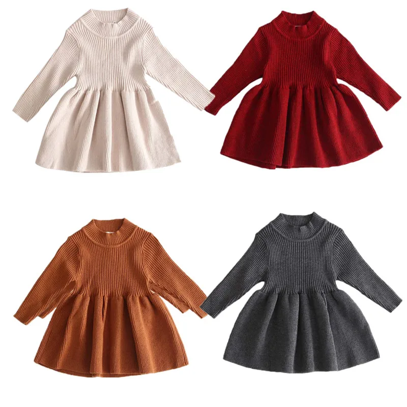 Детская теплая одежда для маленьких девочек, платье, зимний сарафан с длинными рукавами, шерстяная повседневная одежда