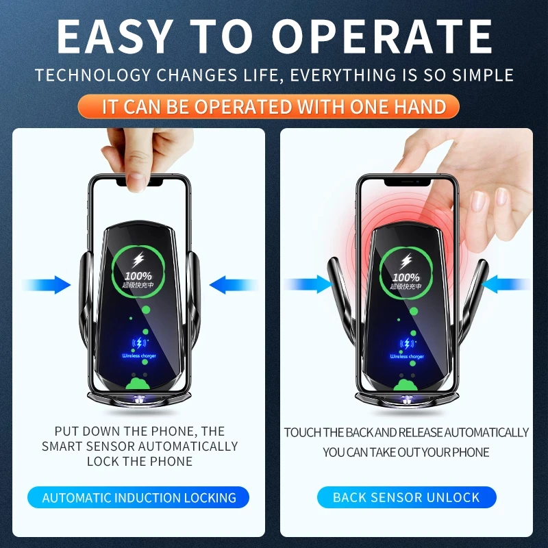 Wireless Car Charger Mount, Auto-Clamping, Automatic Sensor Phone