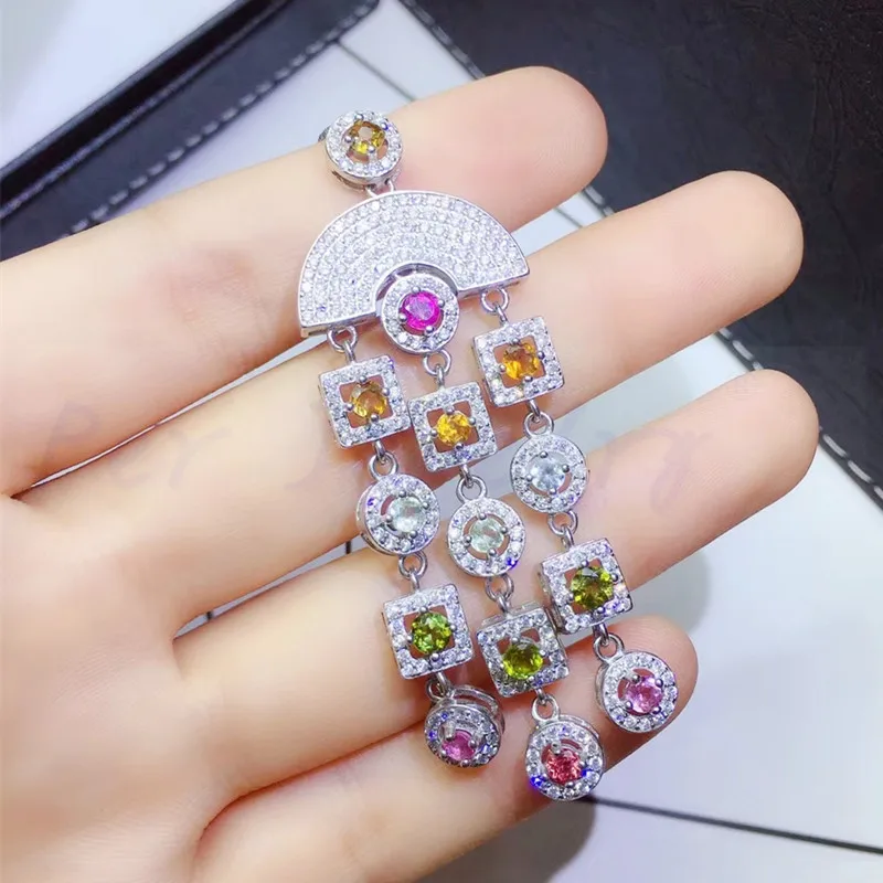 Натуральный турмалин aulic стиль ожерелье кулон 925 стерлингового серебра 0.15ct* 14 шт. драгоценный камень# Q910122