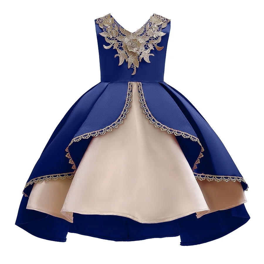 Шелковое платье принцессы с вышивкой для девочек на свадьбу; вечерние платья для малышей; Детские Атласные пышные платья для первого причастия