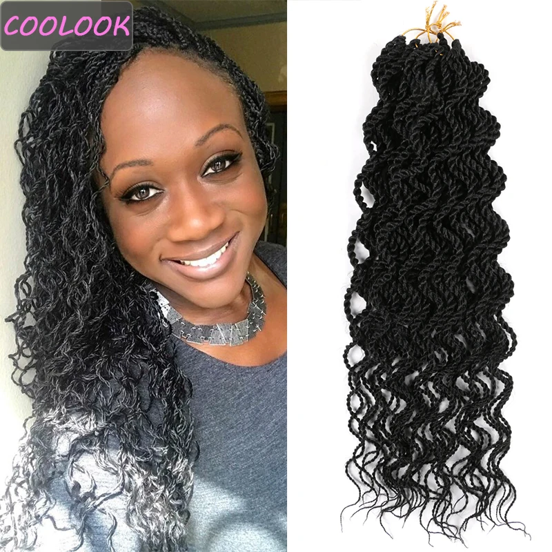 

Senegalese Wavy Twist Hair 18 Inch Curly Twist Crochet Braids Hair Extensions Ombre Synthetic Twisted Braiding Hair for African