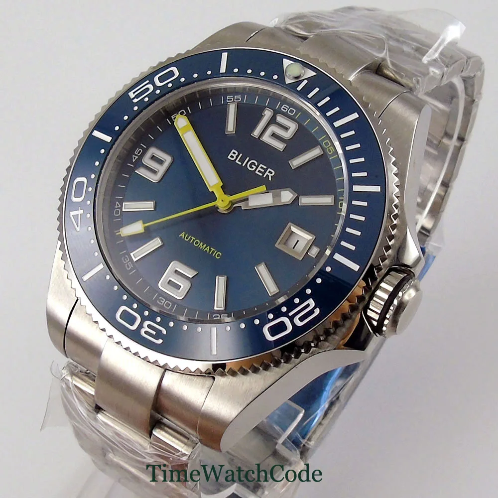 43mm Automatic Men's Watch Miyota8215 Movement Blue Dial Sapphire Glass Date Ceramic Bezel Insert Luminous Oyster Bracelet | Наручные